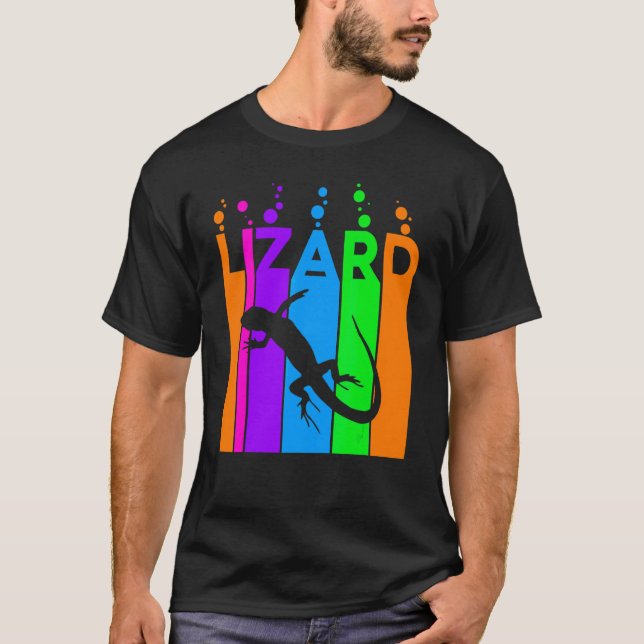 Ödla Djur Regnbåge Bubbla Med Silhuett T Shirt (Framsida)