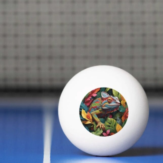 Ödla löv & Färg Pingis Sidboll  Pingisboll (Colourful Lizard Tropical Jungle Art ping pong ball. 3-star balls  ITTF's competition specifications)