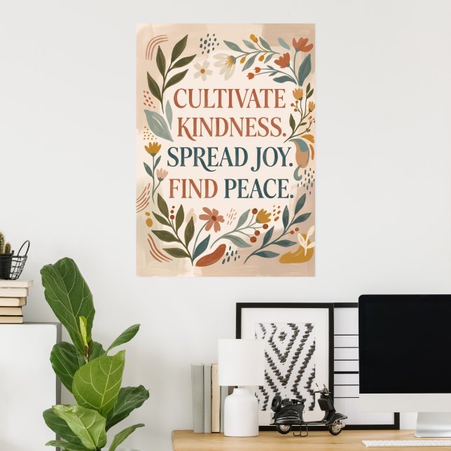 Odla Vänlighet Blommig Citat Poster | Cottageco (Hemmakontoret)