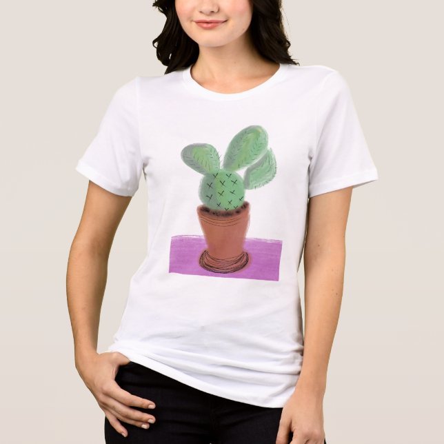 Odlade kaktus gröna lila krukväxter  t shirt (Framsida)