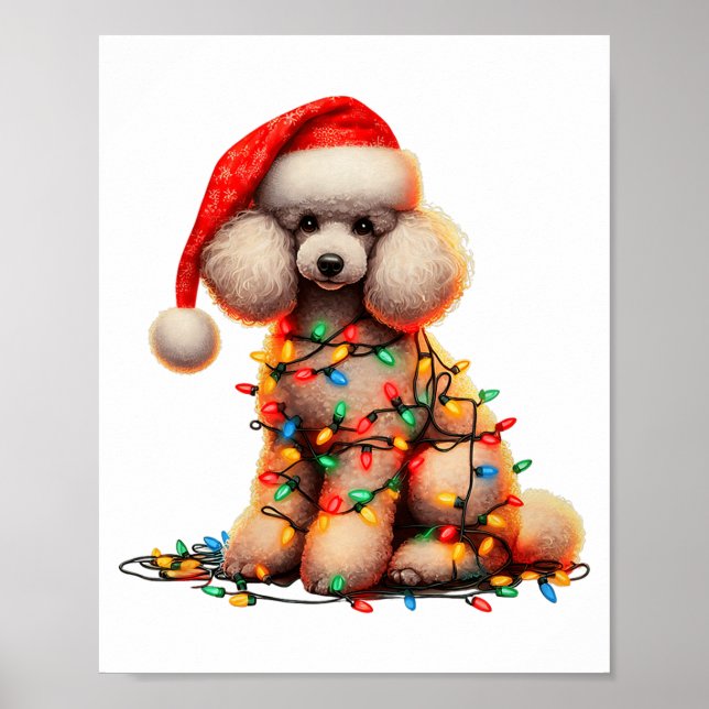 Odle Dog Christmas Lights Santa Hat Dog Lover Prem Poster (Framsidan)