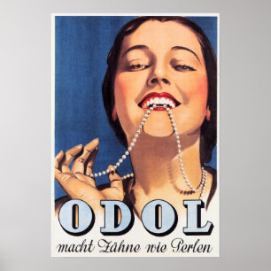 ODOL Toothpaste Pearl White Teeth Tysk Retro Poster