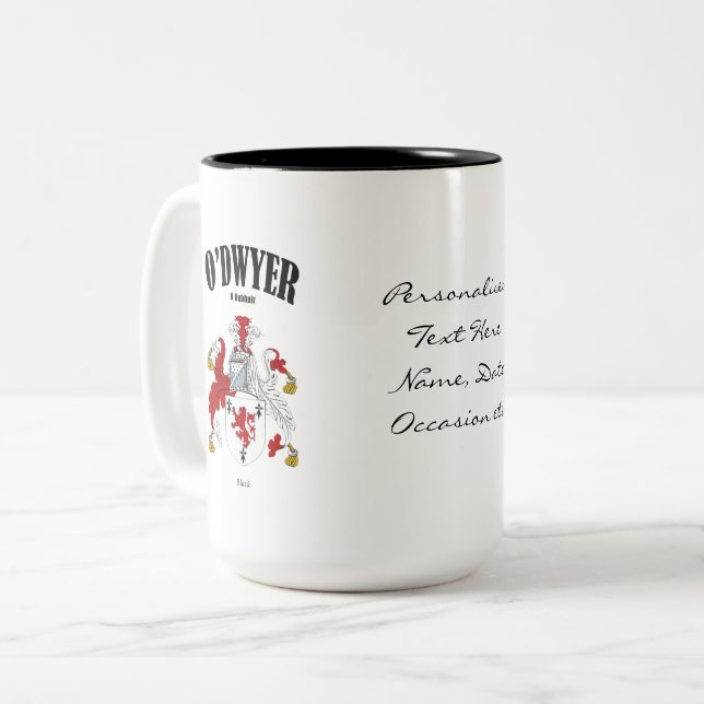 O'Dwyer Family Crest, Translation & Meaning Två-Tonad Mugg (Framsida vänster)
