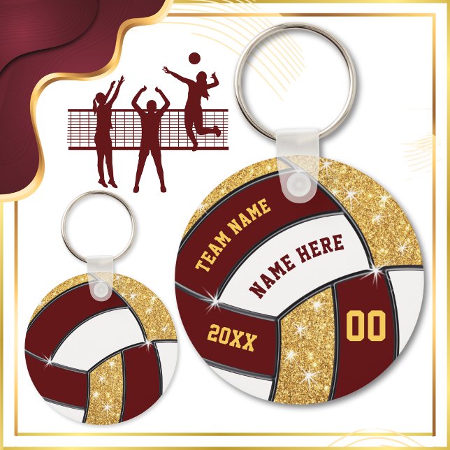 Odyr Volleyball Party favors, Maroon, Guld Nyckelring (Volleyball Party Favors. Volleyball party favors and Personalized volleyball keychains. Burgundy.)