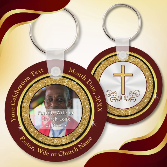 Odyra, favoriter för kyrkans årsdag. nyckelring (Inexpensive Church party favors. Personalized Photo Keychains. Small gifts for church members. Gold.)