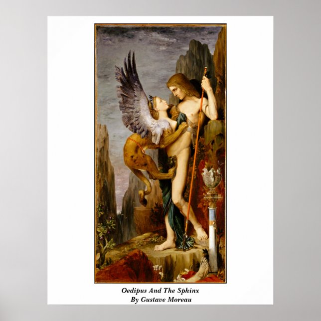 Oedipus och sfinx av Gustave Moreau Poster (Framsidan)