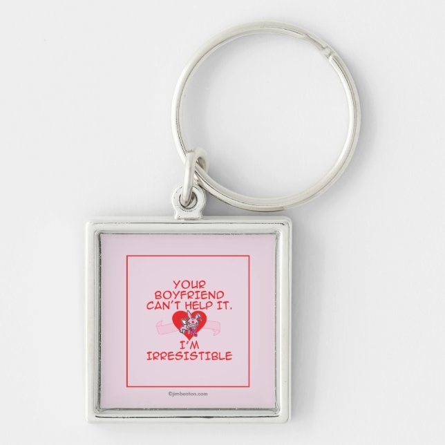 Oemotståndligt Fyrkantig Silverfärgad Nyckelring (Framsidan)