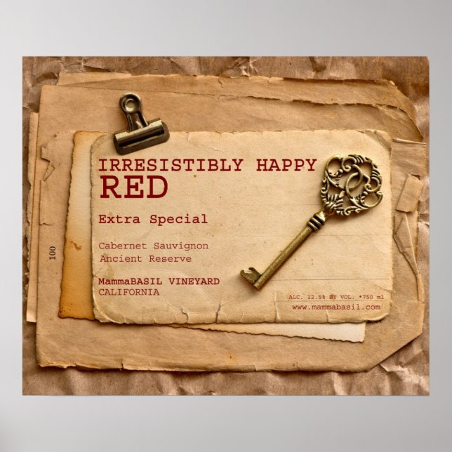 Oemotståndligt Poster Lycklig Red Vin! (Framsidan)