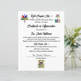 OES Certificate of Appreciation 