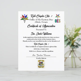 OES Certificate of Appreciation