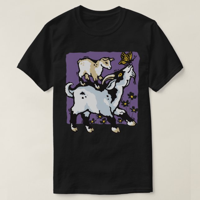 of Pygmy Goats and Butterfly on Purple  T Shirt (Design framsida)