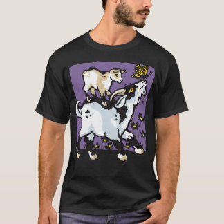 of Pygmy Goats and Butterfly on Purple T Shirt