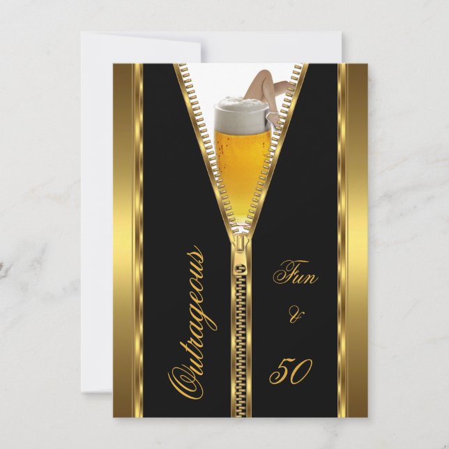 Ofattbart Roligt & 50 Zipper Gold Öl Drink Inbjudningar (Framsida)