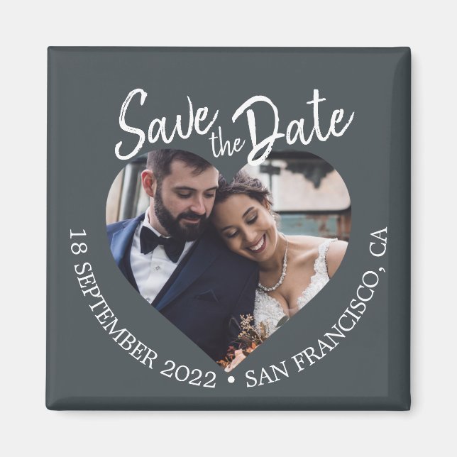 Off-Black Photo Modern Script Save the Date Magnet (Framsidan)