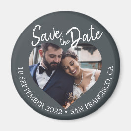 Off-Black Photo Modern Script Spara datumet Magnet