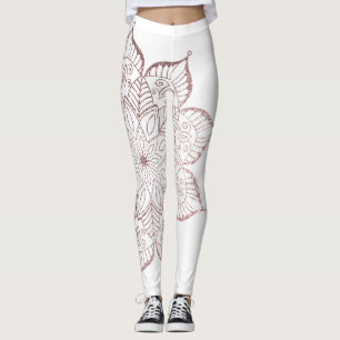 Off Center Ro Faux Glitter Mandala, White Leggings