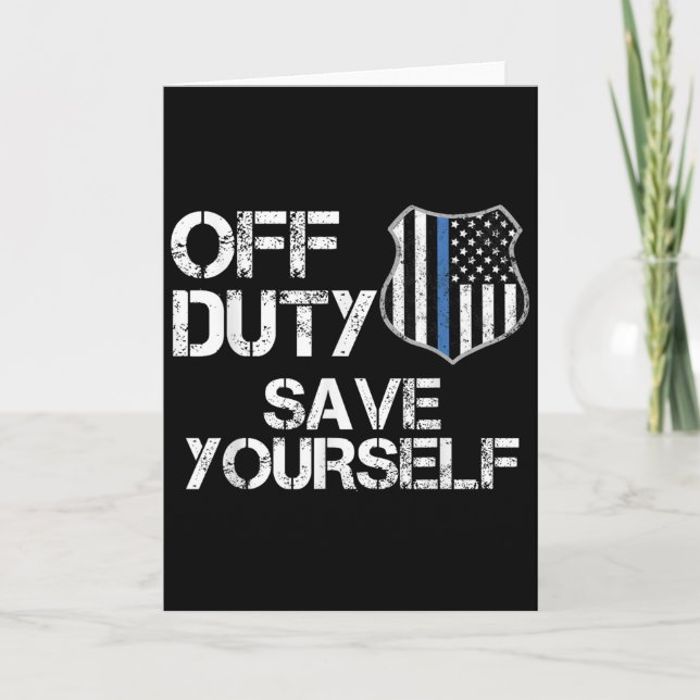 Off Duty Save Yourself Funny Lice Blue Line Gift  Kort (Framsida)