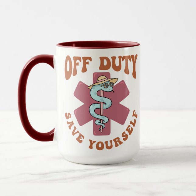 Off Duty Save Yourself Funny Nurse Medical Symbol Mugg (Vänster)