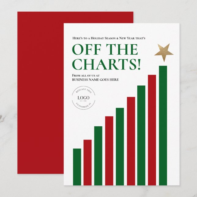 Off the charts Happy New Year Green red Finance Julkort (Fram/baksida)