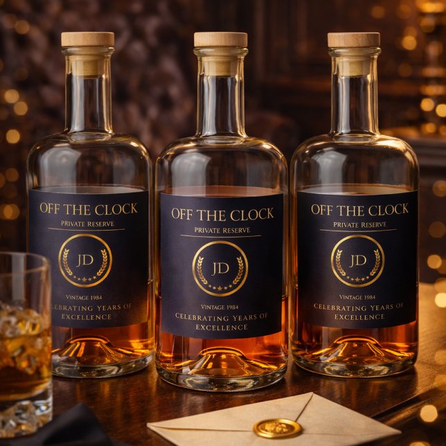 Off the Clock Retirement Private Reserve Label Spritflaskor Etikett (Skapare uppladdad)