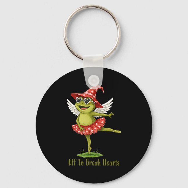 Off To Break Hearts Funny Frog Valentines Women Gi Nyckelring (Framsida)