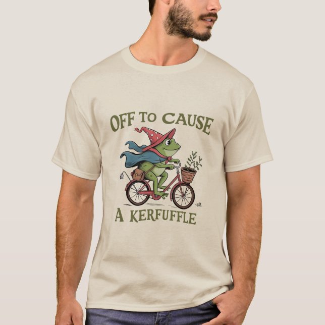 Off to Cause a Kerfuffle Frog Sarcastic Funny Meme T Shirt (Framsida)