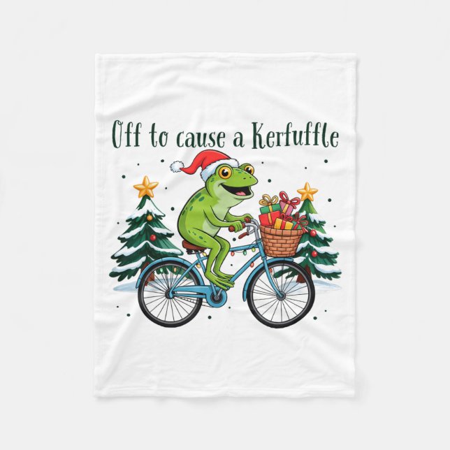 Off To Cause A Kerfuffle Funny Frog Santa Christma Fleecefilt (Framsidan)