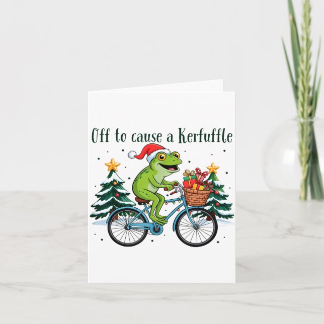 Off To Cause A Kerfuffle Funny Frog Santa Christma Kort (Framsida)