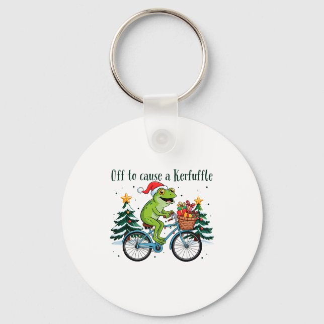 Off To Cause A Kerfuffle Funny Frog Santa Christma Nyckelring (Framsida)