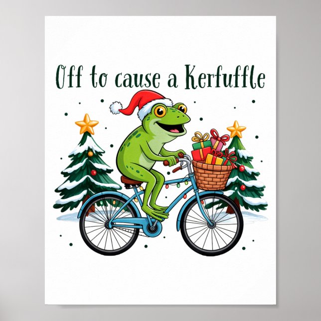 Off To Cause A Kerfuffle Funny Frog Santa Christma Poster (Framsidan)