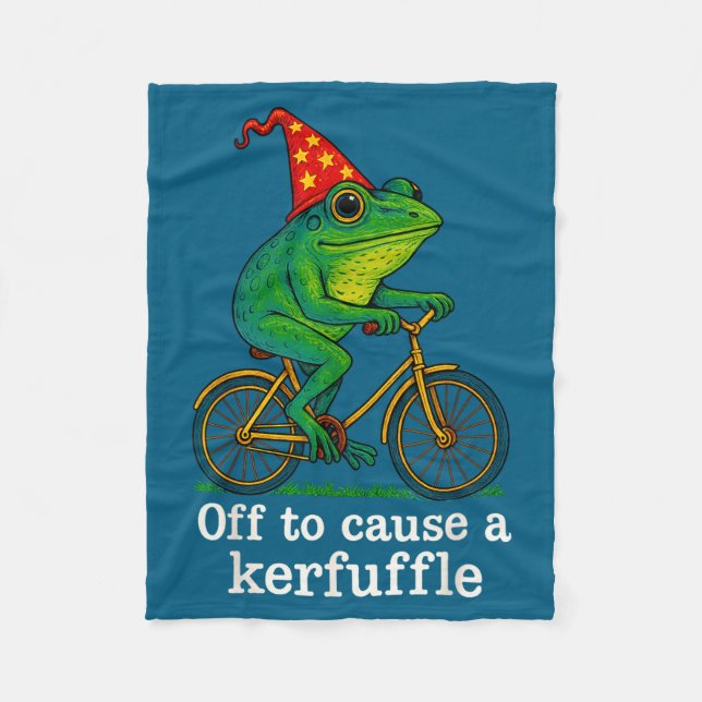 Off To Cause A Kerfuffle Funny Frog Wizard Bicycle Fleecefilt (Framsidan)