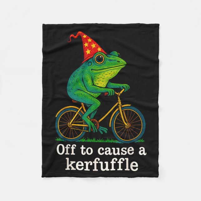 Off To Cause A Kerfuffle Funny Frog Wizard Bicycle Fleecefilt (Framsidan)