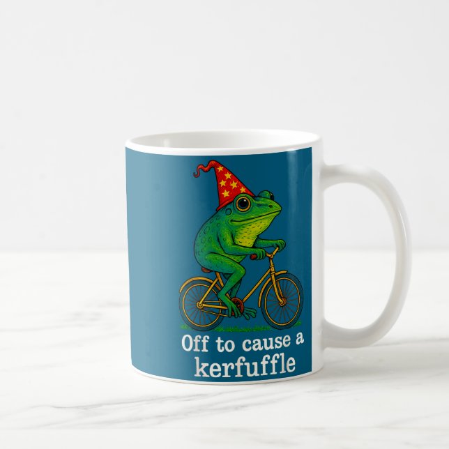 Off To Cause A Kerfuffle Funny Frog Wizard Bicycle Kaffemugg (Höger)
