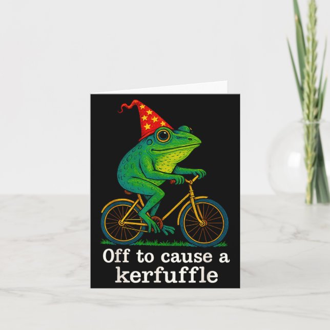 Off To Cause A Kerfuffle Funny Frog Wizard Bicycle Kort (Framsida)