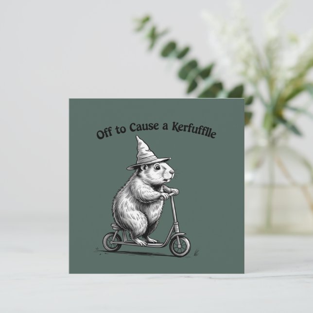 Off To Cause A Kerfuffle Funny Groundhog Scooter  Inbjudningar (Stående Fram)