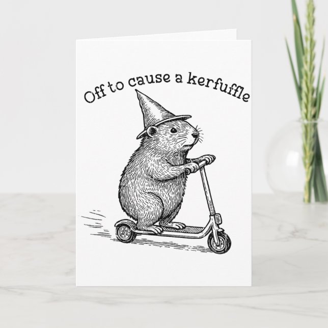 Off To Cause A Kerfuffle, Funny Groundhog Scooter  Kort (Framsida)