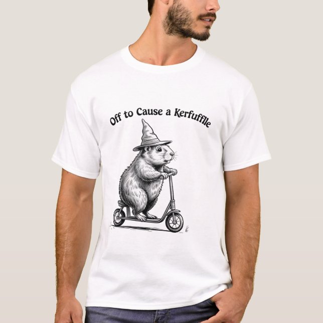 Off To Cause A Kerfuffle Funny Groundhog Scooter  T Shirt (Framsida)