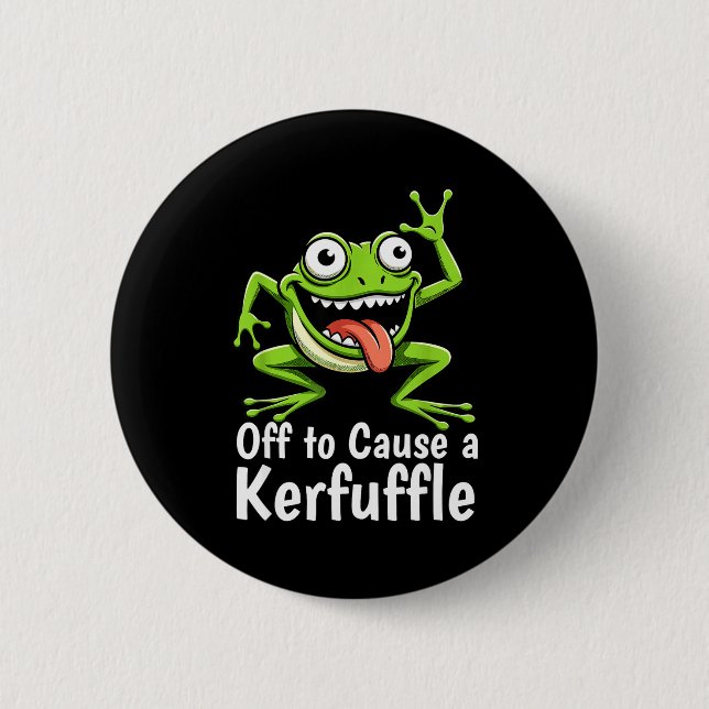 Off To Cause A Kerfuffle Funny Meme Frog Mischief  Knapp (Framsida)