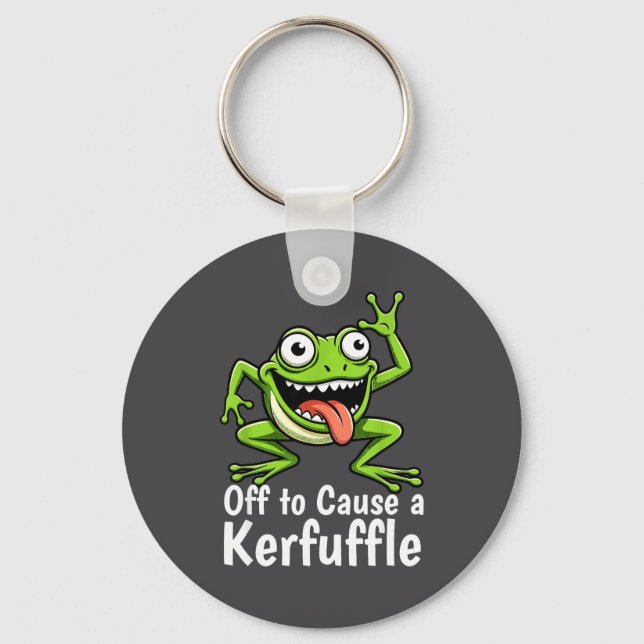 Off To Cause A Kerfuffle Funny Meme Frog Mischief  Nyckelring (Framsida)