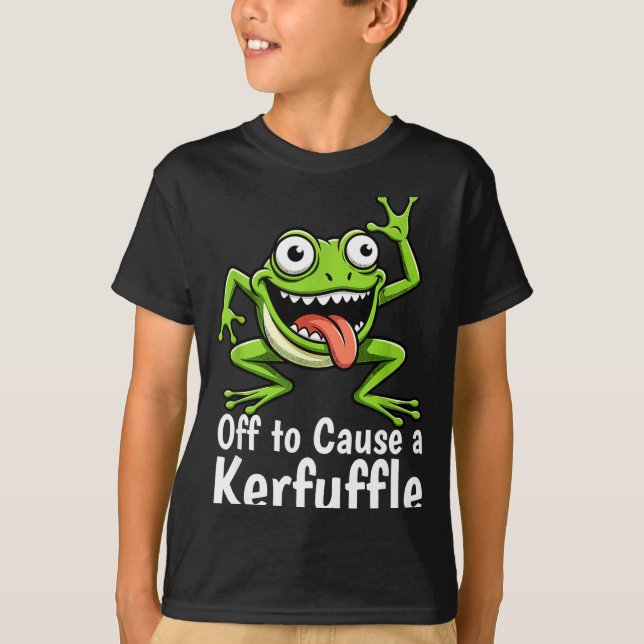 Off To Cause A Kerfuffle Funny Meme Frog Mischief  T Shirt (Framsida)