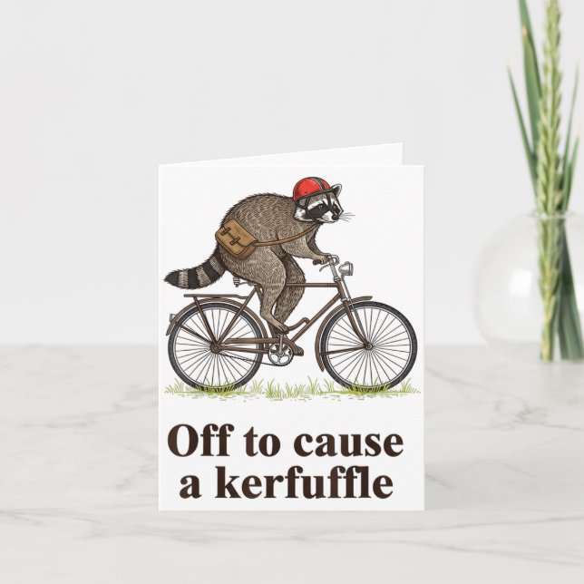 Off To Cause A Kerfuffle Funny Raccoon Meme Boys M Kort (Framsida)