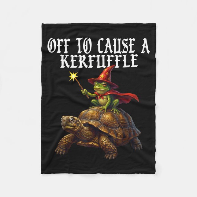 Off To Cause A Kerfuffle Funny Whimsical Frog Wiza Fleecefilt (Framsidan)