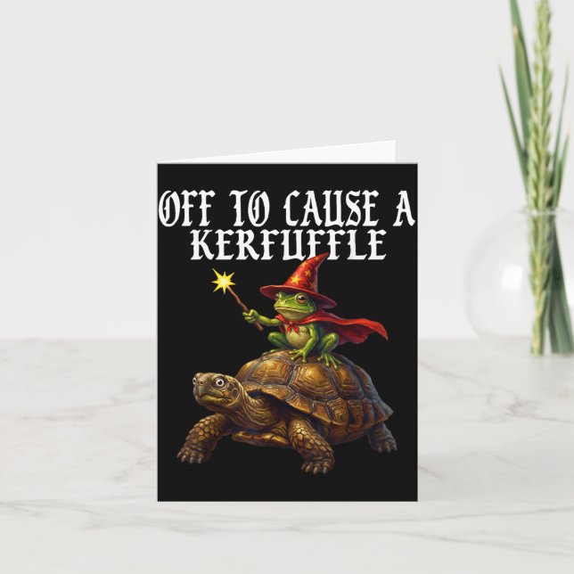 Off To Cause A Kerfuffle Funny Whimsical Frog Wiza Kort (Framsida)