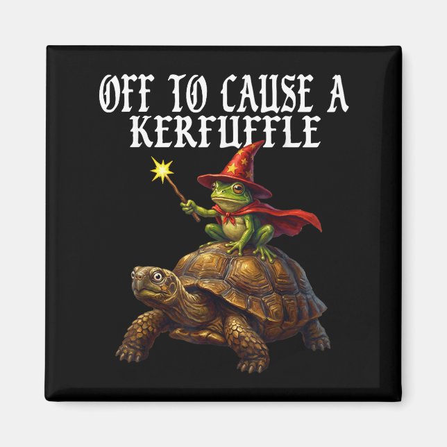 Off To Cause A Kerfuffle Funny Whimsical Frog Wiza Magnet (Framsidan)