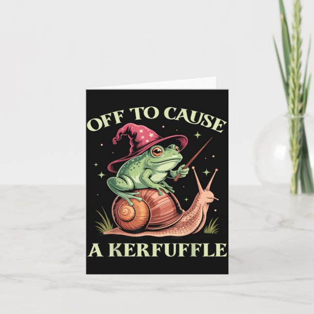 Off To Cause A Kerfuffle Whimsical Wizard Frog Mem Kort (Framsida)