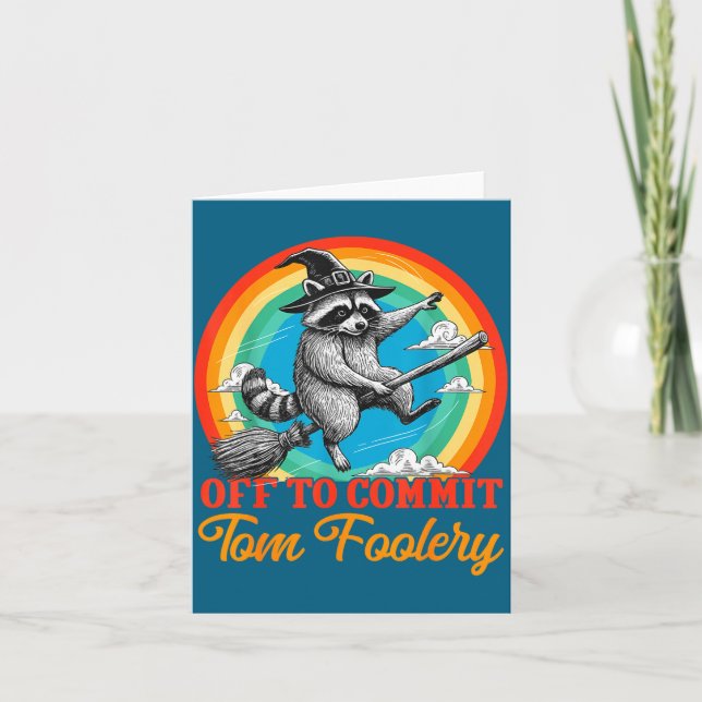 Off To Commit Tom Foolery Raccoon Funny Retro Desi Kort (Framsida)