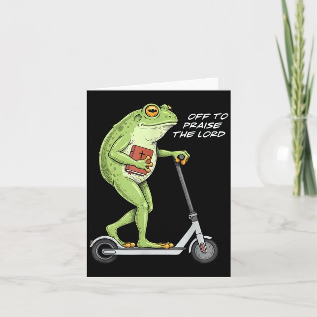 Off To Praise D Lord Funny Frog Christian Meme  Kort (Framsida)