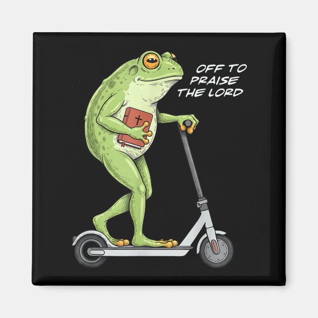 Off To Praise D Lord Funny Frog Christian Meme  Magnet (Framsidan)