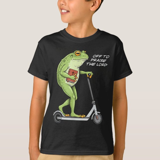 Off To Praise D Lord Funny Frog Christian Meme  T Shirt (Framsida)