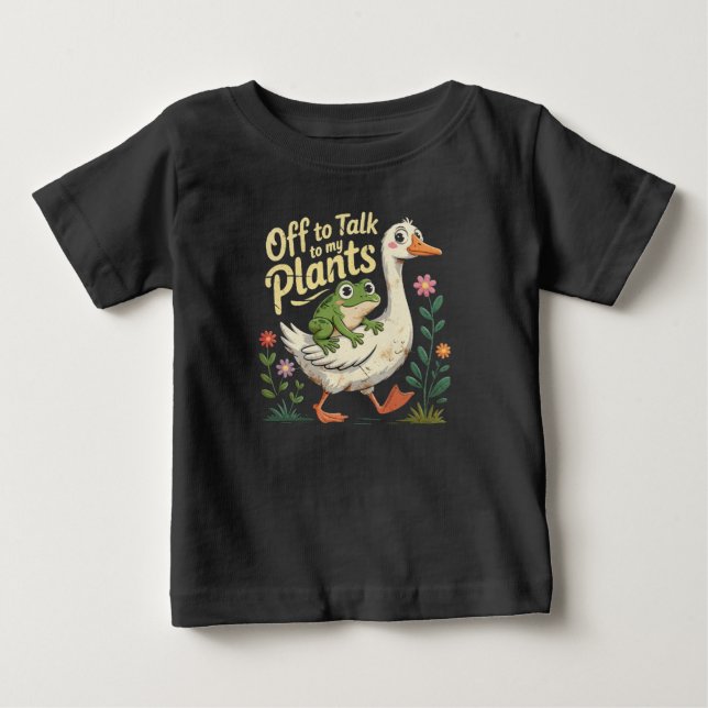 Off to Talk to My Plants – Cute Frog & Goose Baby  T Shirt (Framsida)